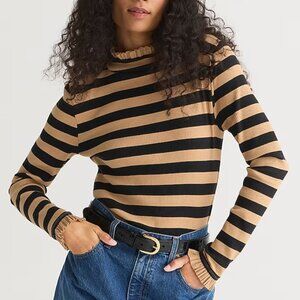 J. CREW Vintage rib ruffle mockneck tee in stripe top lightweight knit large